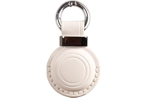 KEEPXYZ Genuine Leather Airtag Holder Suitable for Apple Airtag Keychain Leather, Secure Air Tag Holder with Stainless Steel Ring Lock, Durable Airtag Case Cover Key Ring - White V2.0 (No Hole)