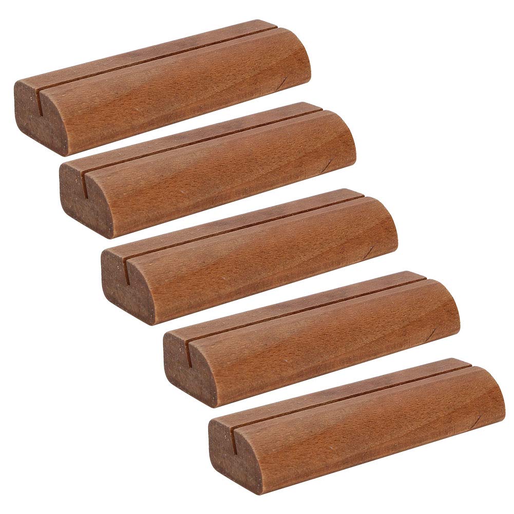5pcs Wooden Business Card Holder, Signature Clip, Photo Display Stand and Place Card Holder for Office Desk Wedding Table - Dark Color