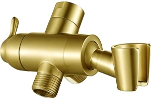 YDMEET Shower Arm Diverter with Handshower Mount, G1/2 Brass 3 Way Shower Diverter Valve Bathroom Universal Shower System Replacement for Handheld Shower and Fixed Shower Head, Brushed Gold