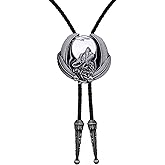 Vintage Western Cowboy Black Wolf Moon Bolo Tie For Men Native American