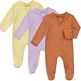 Aablexema Baby Organic Cotton Pajamas 2 Way Zipper Preemie Newborn One Piece Outfit Long Sleeve Footed Sleepwear