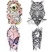 COKOHAPPY 4 Sheets Temporary Tattoo for Men Women Arm Shoulder Rose Skull Celtic Owl Clock Machine