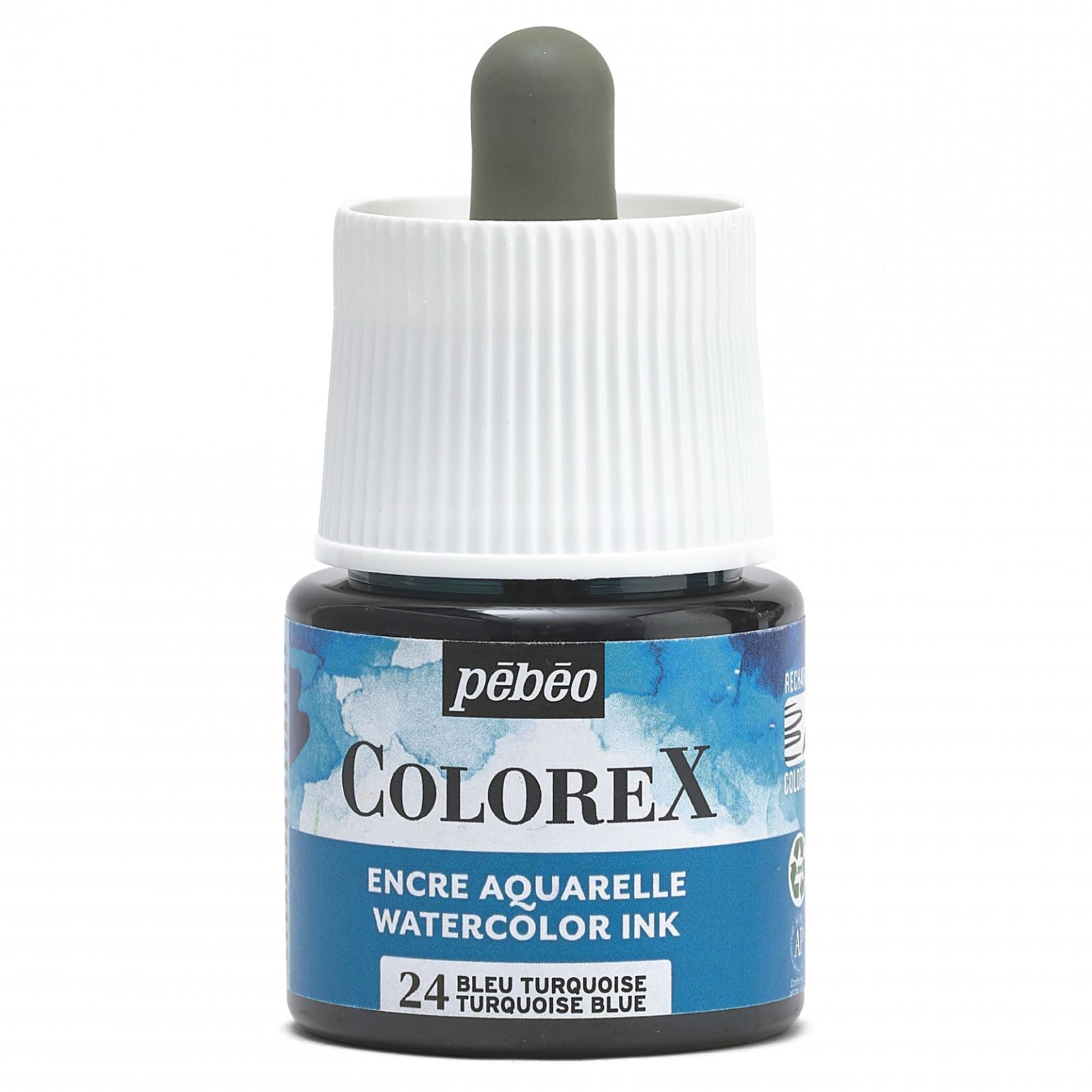 Pébéo - Colorex Ink 45 ml Turquoise Blue – Colorex Watercolour Ink Pébéo – Velvety Finish Blue Ink – Multi-Tool Drawing Ink for All Media – 45 ml – Turquoise Blue