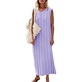 Fisoew Women's Summer Sleeveless Maxi Dress Scoop Neck Ribbed Knit Tank Top Dresses