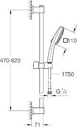 GROHE Vitalio Comfort 110 Shower Set Square Hand Shower 3 Sprays 1.75m Hose view 9