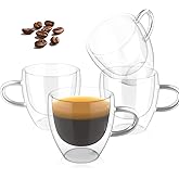 ONEDONE Espresso Cups Set of 4-2.8 OZ Double Walled Glass Hand Blown Espresso Shots Glass Thermo Insulated Expresso Coffee Mugs with Handle Small Demitasse Cups for Espresso Machine