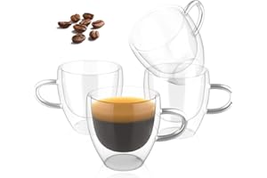 ONEDONE Espresso Cups Shot Glass Coffee 2.8 oz Set of 4 Double Wall Thermo Insulated Espresso Cups with Handle Glass Coffee C