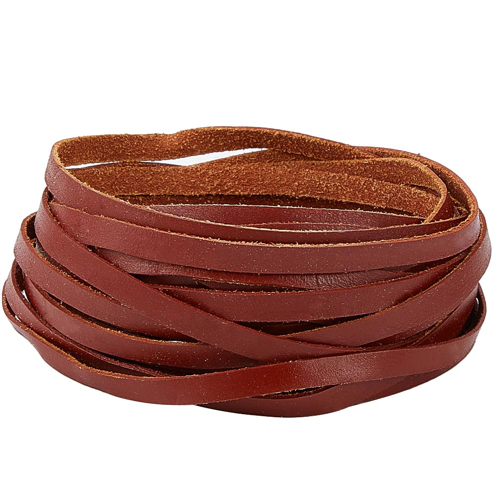 GORGECRAFT 5m x 5mm Flat Leather Cord Genuine Leather String 1mm Thick Leather Strip Strap Cowhide Braiding Thread Rope for Bracelets Necklace Jewelry Making Belts DIY Crafts Workshop, Coconut Brown
