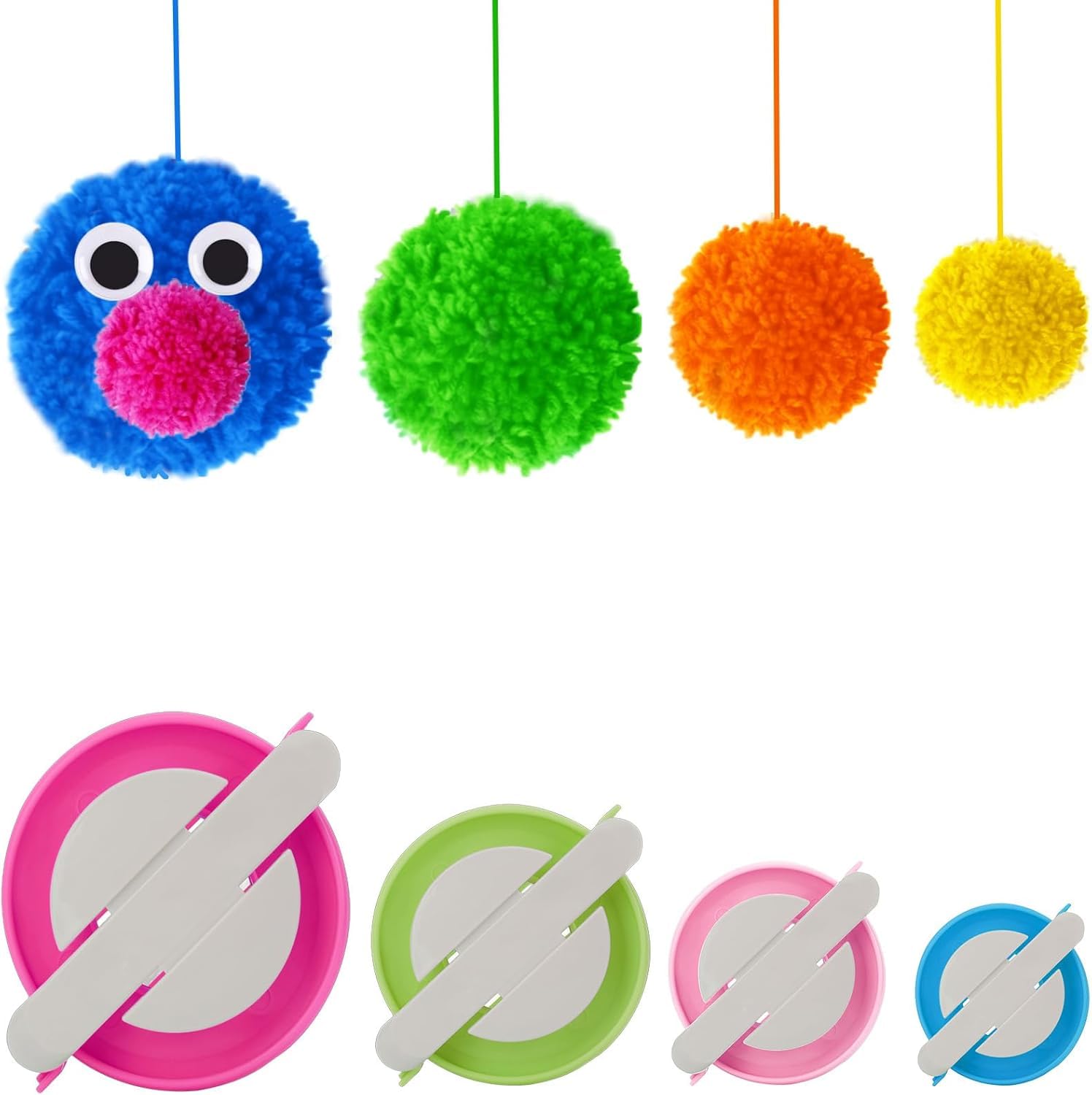 Pom pom Maker, 4 Sizes Pom-pom Maker Fluff Ball Weaver Needle Craft DIY Wool Knitting Craft Tool Set for Craft Lovers (4 Pack)