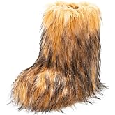 IXU Women's Faux Fur Boot Furry Fluffy Round Toe Suede Snow Winter Women Boots Comfy Plush Warm Short Outdoor Indoor Flat Shoes Mid-Calf Boots