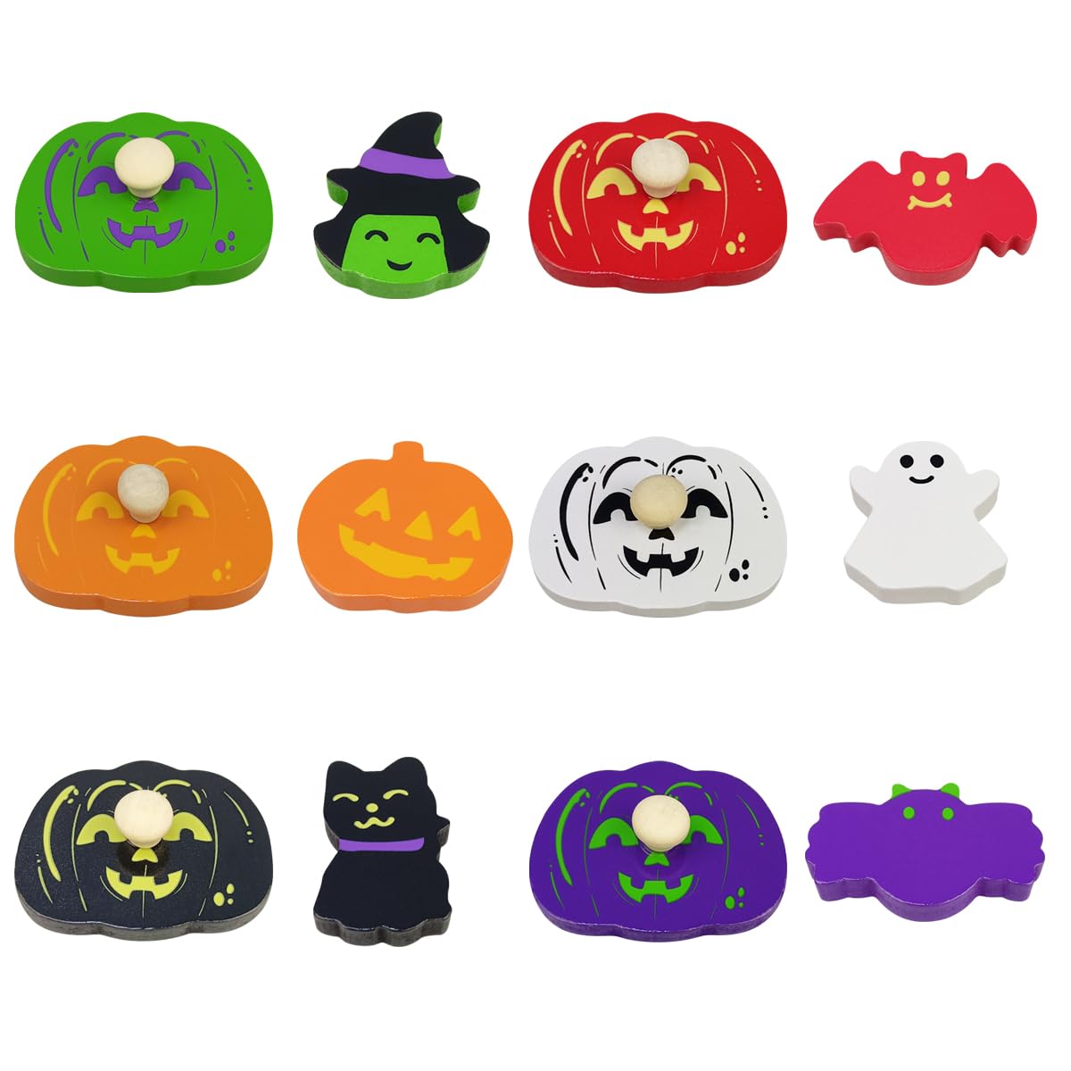 Pinkiwine Halloween Pumpkin Wooden Peg Puzzles Montessori Educational Toys for Kids Toddlers Halloween Toys Party Favors Treat Bags Gifts