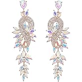 Geometric Crystal Flower Dangle Statement Earrings Cubic Zirconia Colorful Rhinestone Chandelier Drop Large Studs Earring Fashion Jewelry Gifts for Women Girls Bridal Wedding