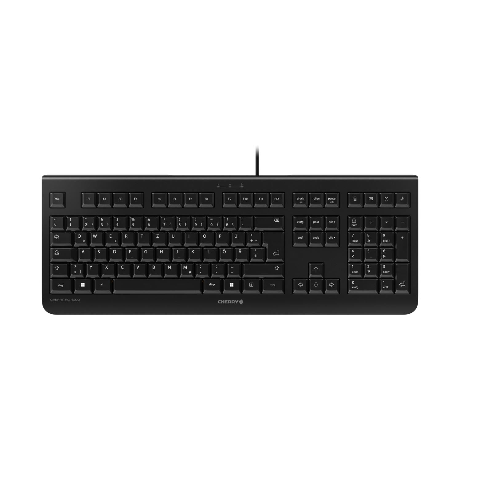 CHERRY KC 1000, Wired Keyboard, Swiss Layout (QWERTZ), Plug & Play via USB Port, Flat Design, Whisper-Quiet Keystrokes, Black