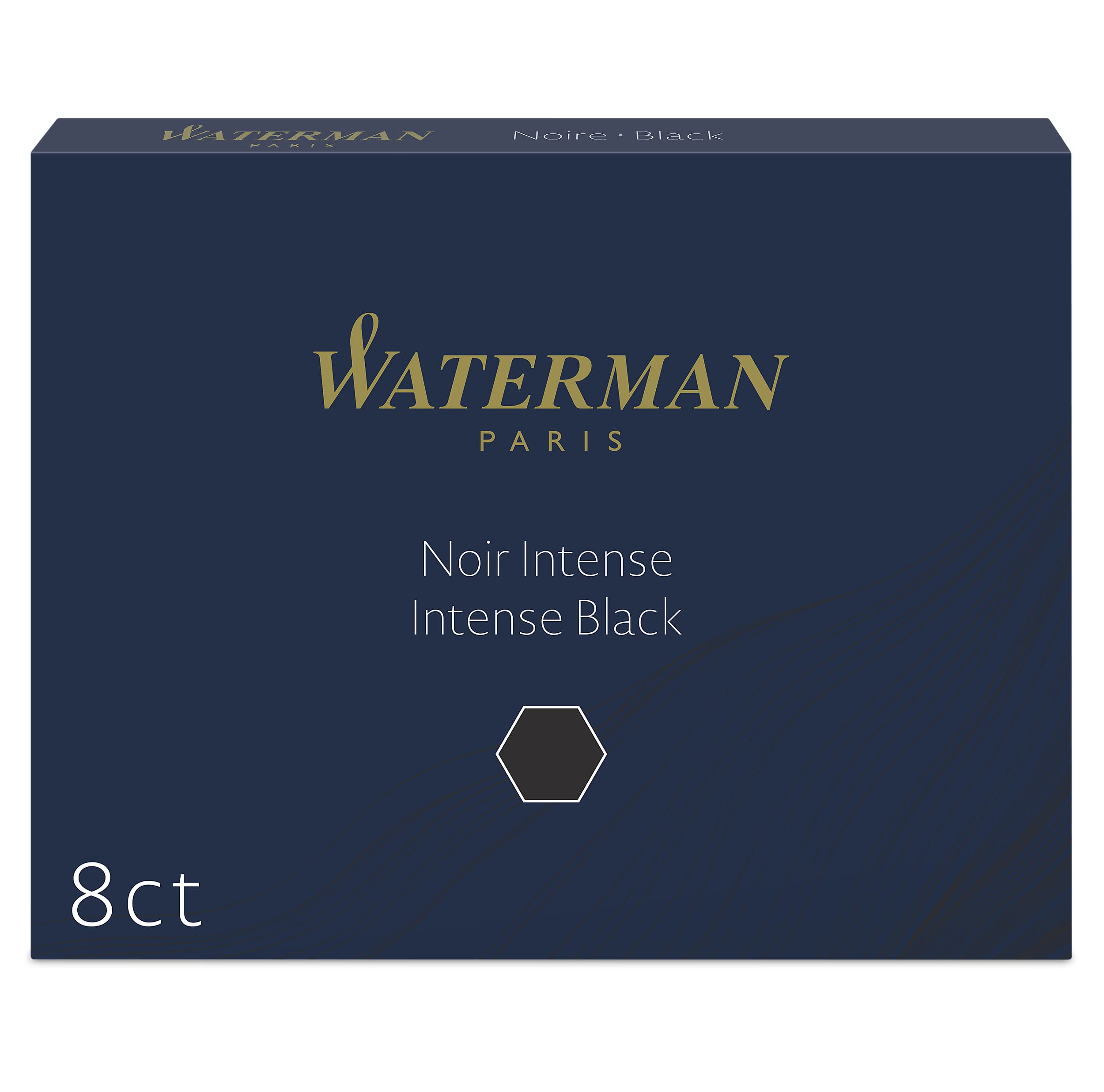 Waterman Fountain Pen Refill Ink Cartridges | Long Standard | Intense Black | 8 Count