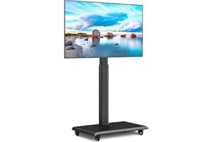 TVON Rolling TV Stand for 32 to 65 70 Inch TVs, Elegant Floor TV Stand with Wheels, Mobile TV Stand with 9 Levels of Height Adjustment for Optimal Viewing, Black TV Stands for Living Room, Outdoor