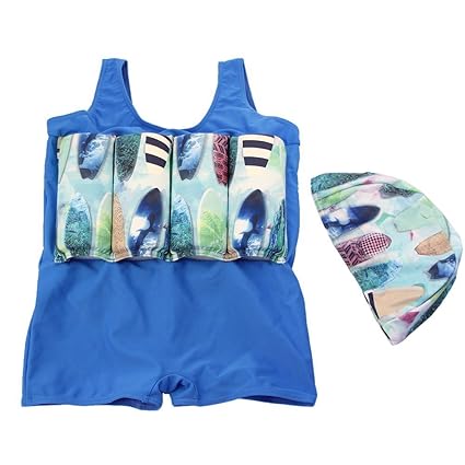Cystyle Badeanzug mit Schwimmbojen Bademütze Bodycon Jumpsuit Bademode mit entnehmbare Auftriebsbojen für Kleine Jungen Mädch