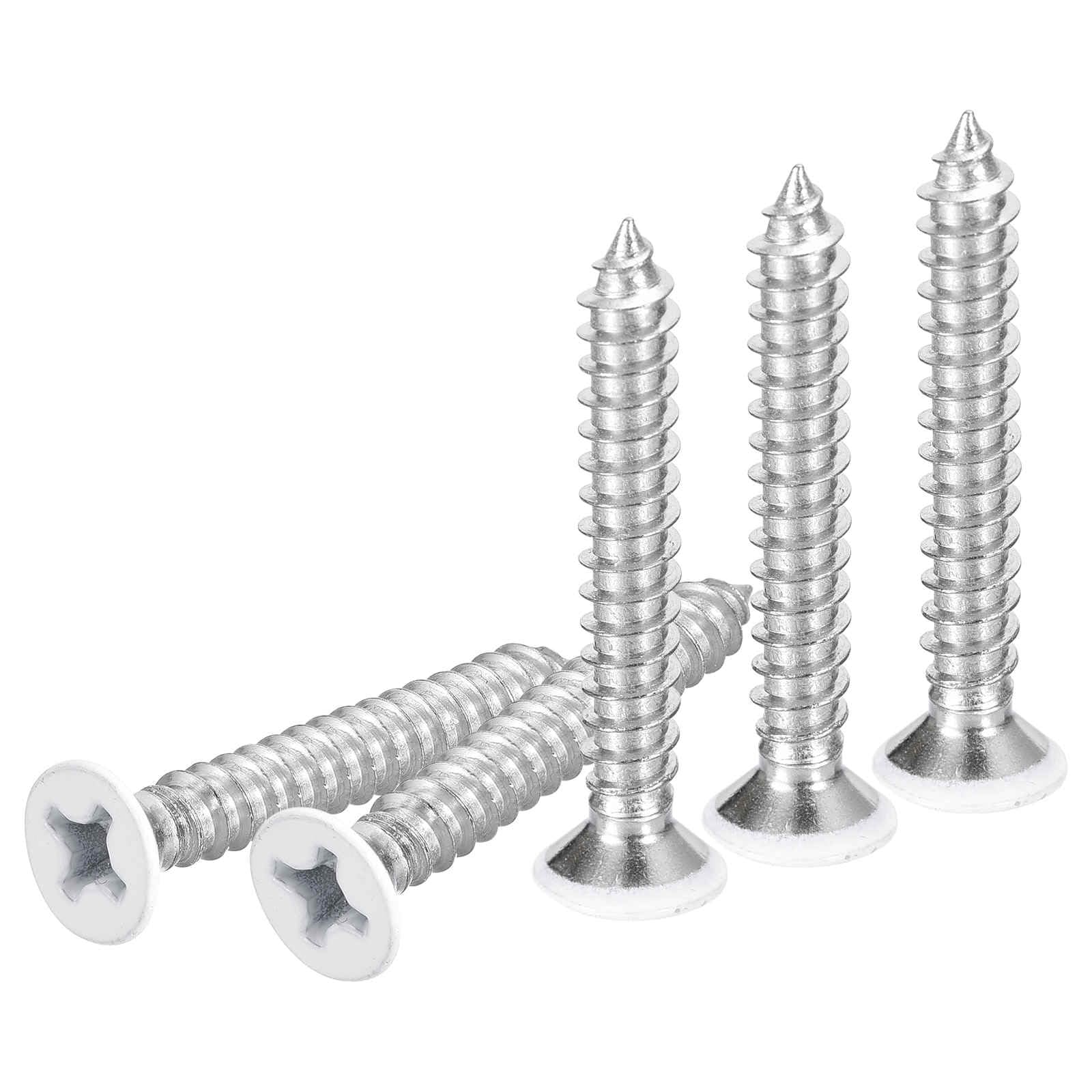 DTGN 100Pcs #10x1" Flat Head Wood Screws, 304 Stainless Steel White Phillips Self Tapping Screws - Good for Woodworking, Furniture - White