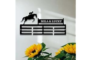 nuepzkt Personalized Horse Rosette Holder Medal Holder Custom Horse Medal Hanger Display 12 Rungs for Medals & Ribbons Equest