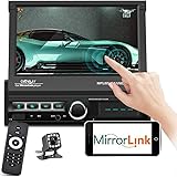 podofo Single Din Car Stereo Bluetooth 7 Inch Touchscreen Motorized Retractable Car Radio in-Dash MP5 Player Support FM AUX U