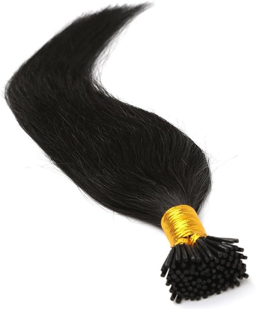 Elailite I Tip Hair Extensions 100 Strands Pre Bonded Stick Tip Keratin Real Remy Human Hair Extension Straight, #1 Jet Black - Image 5