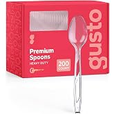 GUSTO [200 Count] Premium Heavyweight Spoons Plastic Disposable, Clear Plastic Spoons Heavy Duty, Perfect for Parties, Events, and Catering (Formerly Comfy Package)