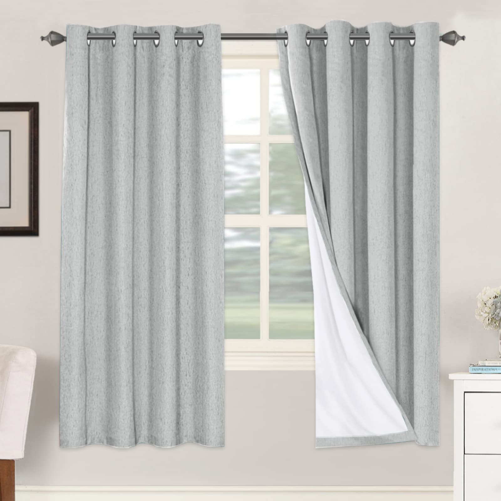 Photo 1 of H.VERSAILTEX 100% Blackout Curtains for Bedroom Thermal Insulated Linen Textured Curtains Heat and Full Light Blocking Drapes Living Room Curtains 2 Panel Sets, Glacier Gray, 52x72 Inch