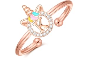 CIVOKINA Unicorn Rings for Girls, 14K Gold Plated/Rose Gold Plated/Sterling Silver Unicorn Rings for Kids Cute Initial Toddler Ring Adjustable Letter Rings for Teen Girls Gifts, Hypoallergenic, No Tarnish