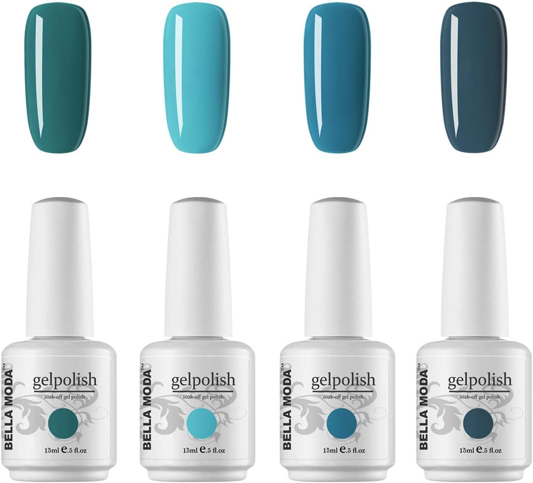 BELLA MODA 15ml Gel Nail Polish Set of Blue Colors Gel Polish Soak Off UV Nail Gel Kit BM-4B-93