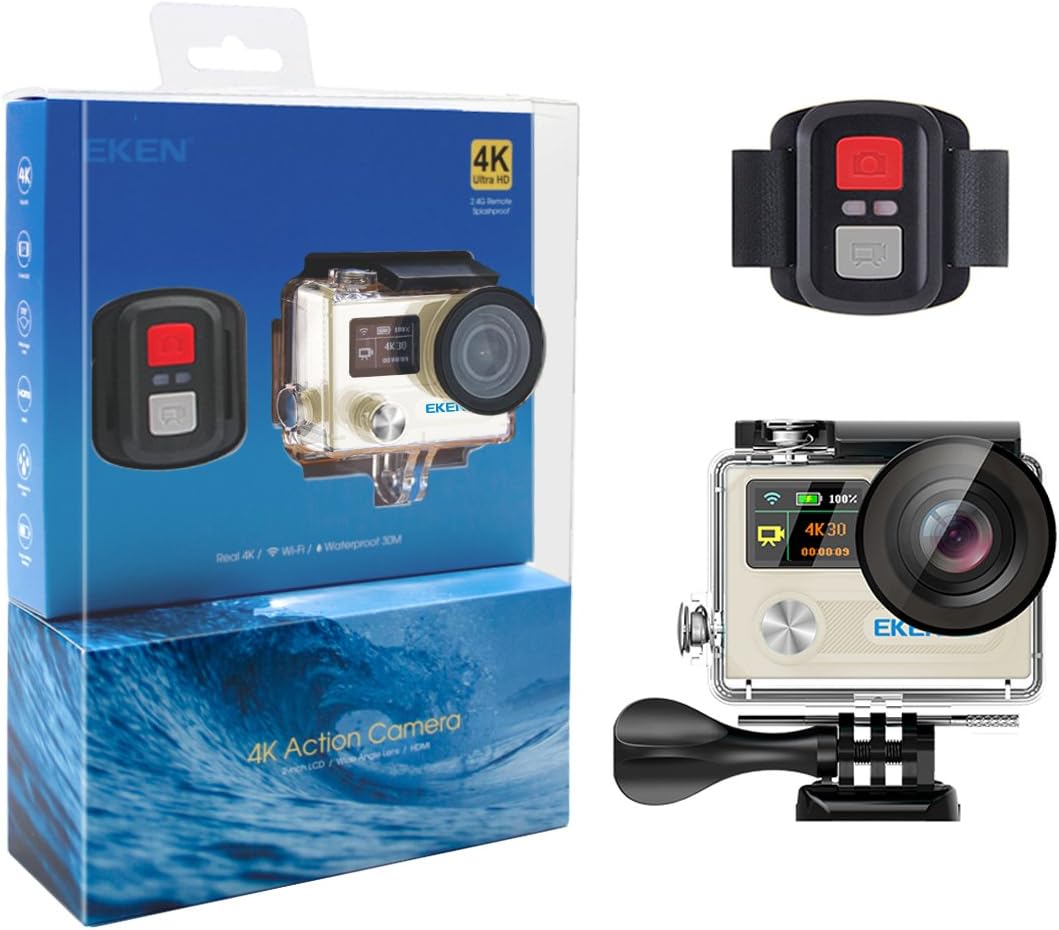 EKEN H8R, Ultra HD 4K Waterproof Action Camera (Sports DV Camcorder with 2.4G Remote and 28 Mountings Kit), one of The Most Cost-Effective Sports Cameras
