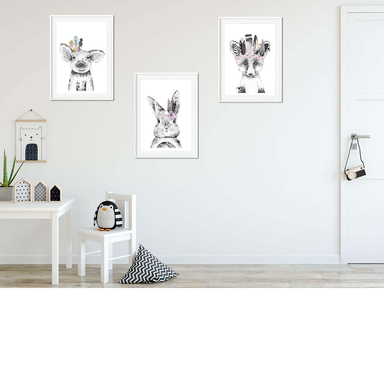 Nacnic Set of 3 posters for children and children's room Scandinavian style with feathers A4Animales size unframed