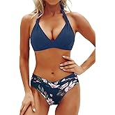 Yonique Women Two Piece Bathing Suits Push Up Bikini Set Halter Swimsuit Vintage Swimwear