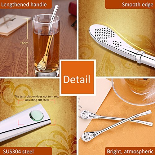 Spoon Straws Tea Filter Colander Reusable Drinking Straws Long Barware Strainer Stirring Steel Spoon Tea Infuse (5pcs) - Thumbnail 2