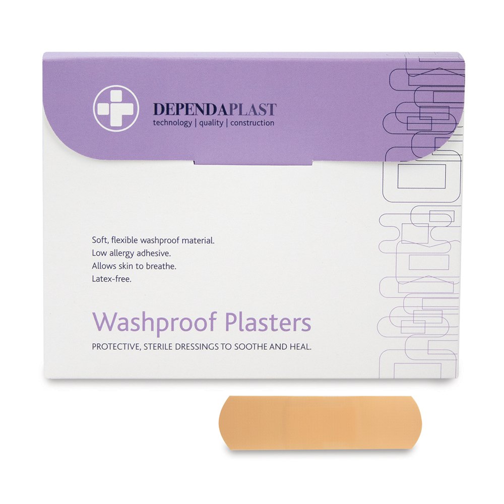Dependaplast Washproof Plasters 7cm x 2cm, Flexible PU Plastic Film, Secure Adhesive, Breathable, Waterproof - Box of 100