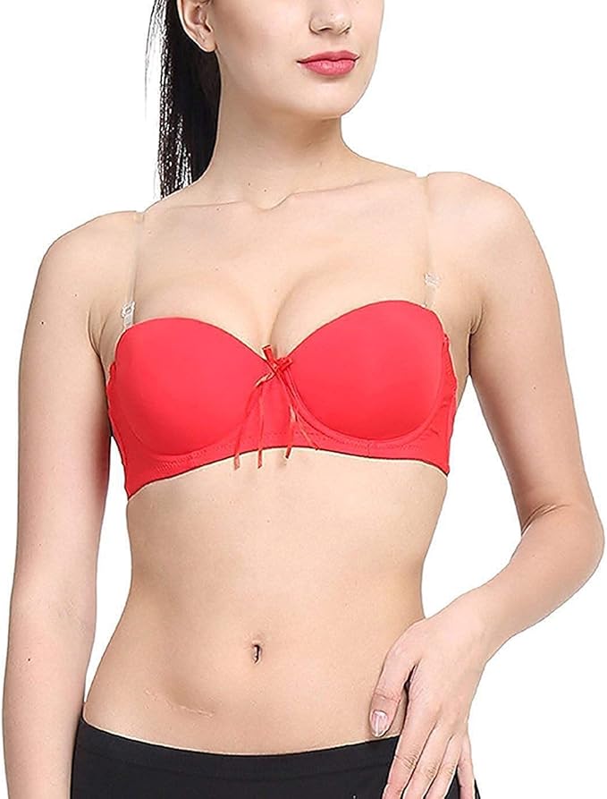 Push Up Padded Bra Strapless Multiway Transparent Clear Back Straps