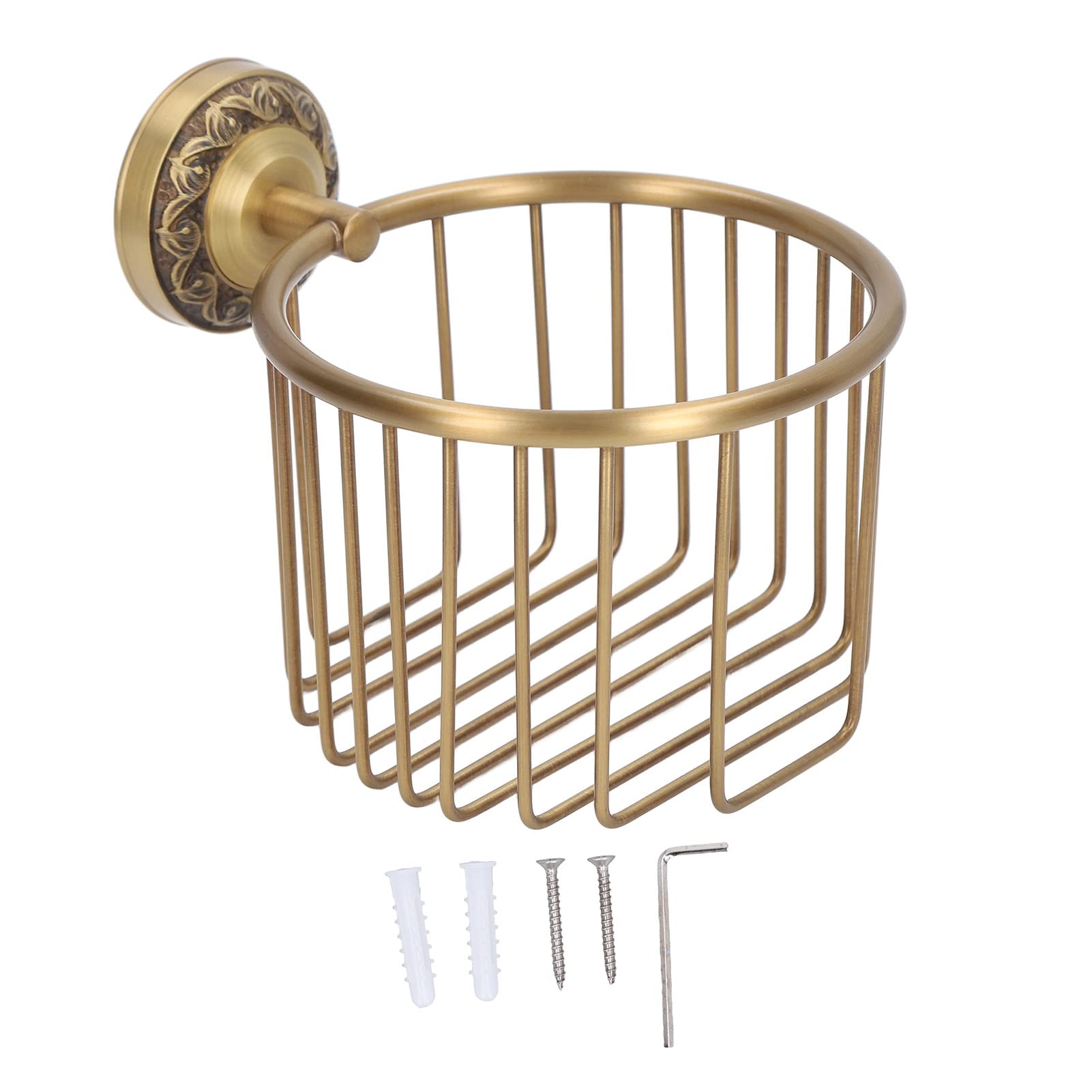 Wall Mounted Tissue Paper Basket Shelf Brass Antique Toilet Roll Holder Paper Towel Rack Bathroom Toilet Tissue Holder Basket Decorative Toilet Paper Holder