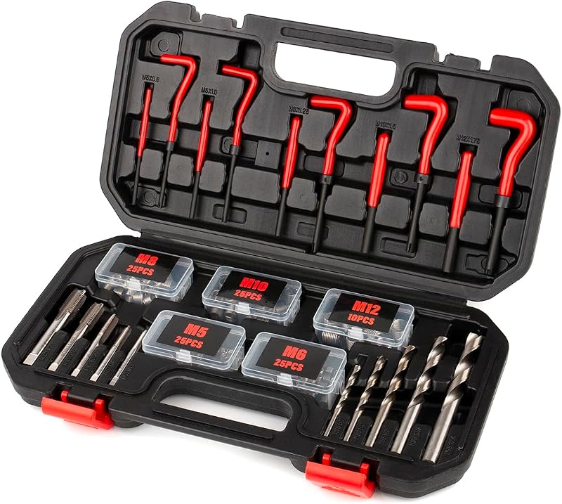 131Pcs Thread Repair Kit HSS Drill Helicoil SAE&Metric M5-M12