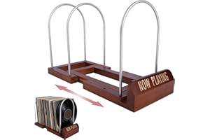 Penitue Expandable Vinyl Record Storage, Now Playing Record Holder for 30-70 LPs Adjustable Wood Album Storage Stand for Maga