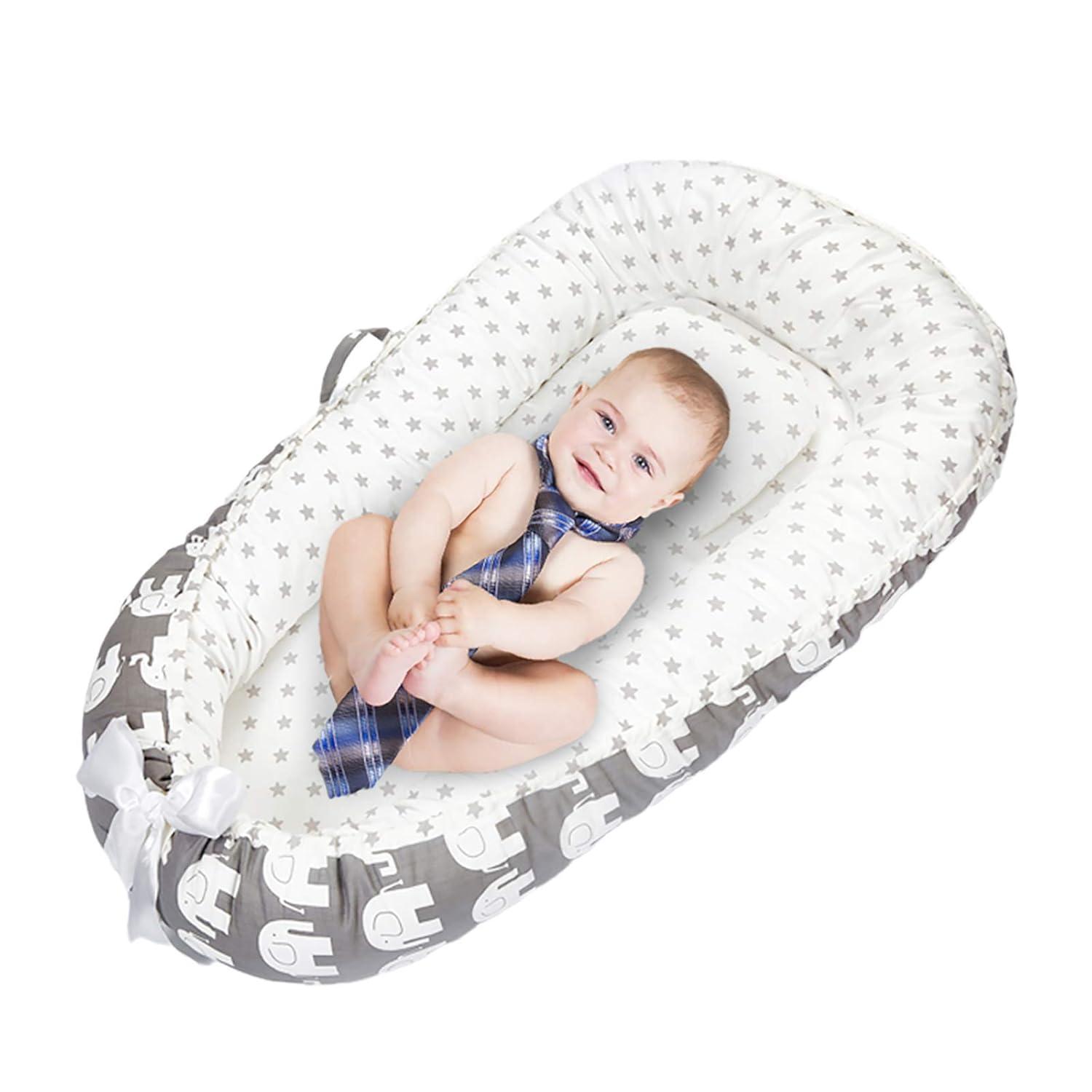 Baby Lounger, Soft Baby Nest, 100% Cotton and Breathable Newborn Lounger, Potable Baby Sleeper with Pillow, Perfect for Newborn Essential Shower Gift, Co-Sleeping&Travelling (Gray): Baby