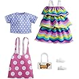 Barbie Fashions 2-Pack Clothing Set, 2 Outfits Doll Include Pink Polka-Dot Jumper, Purple Polka-Dot Top, Striped Dress & 2 Accessories, Gift for Kids 3 to 8 Years Old, White