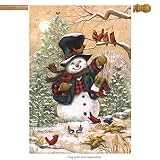 Briarwood Lane Winter Friends Primitive House Flag Snowman Cardinals 28" x 40"
