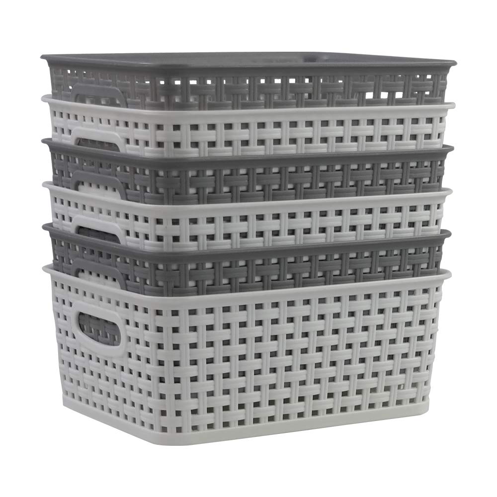 Rinboat Plastic Weave Storage Basket, Pack of 6