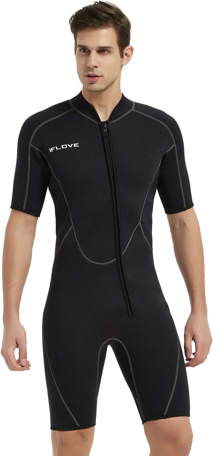 IFLOVE 3mm Shorty Wetsuit for Men Neoprene Diving Suit Front Zip Wetsuit for Diving Snorkeling Surfing: Sports & Outdoors