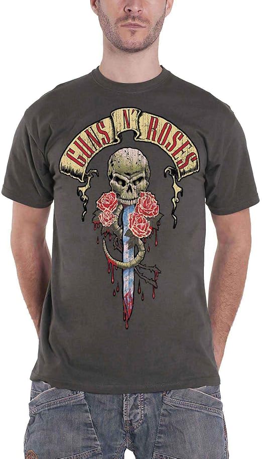 Guns N Roses T Shirt Dripping Dagger Banner Band Logo Official Mens 