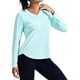MIER Long Sleeve Workout Tops for Women UPF 50+ SPF UV Protection Sun Shirts Dry Fit Athletic Running Gym Tshirt, V-Neck