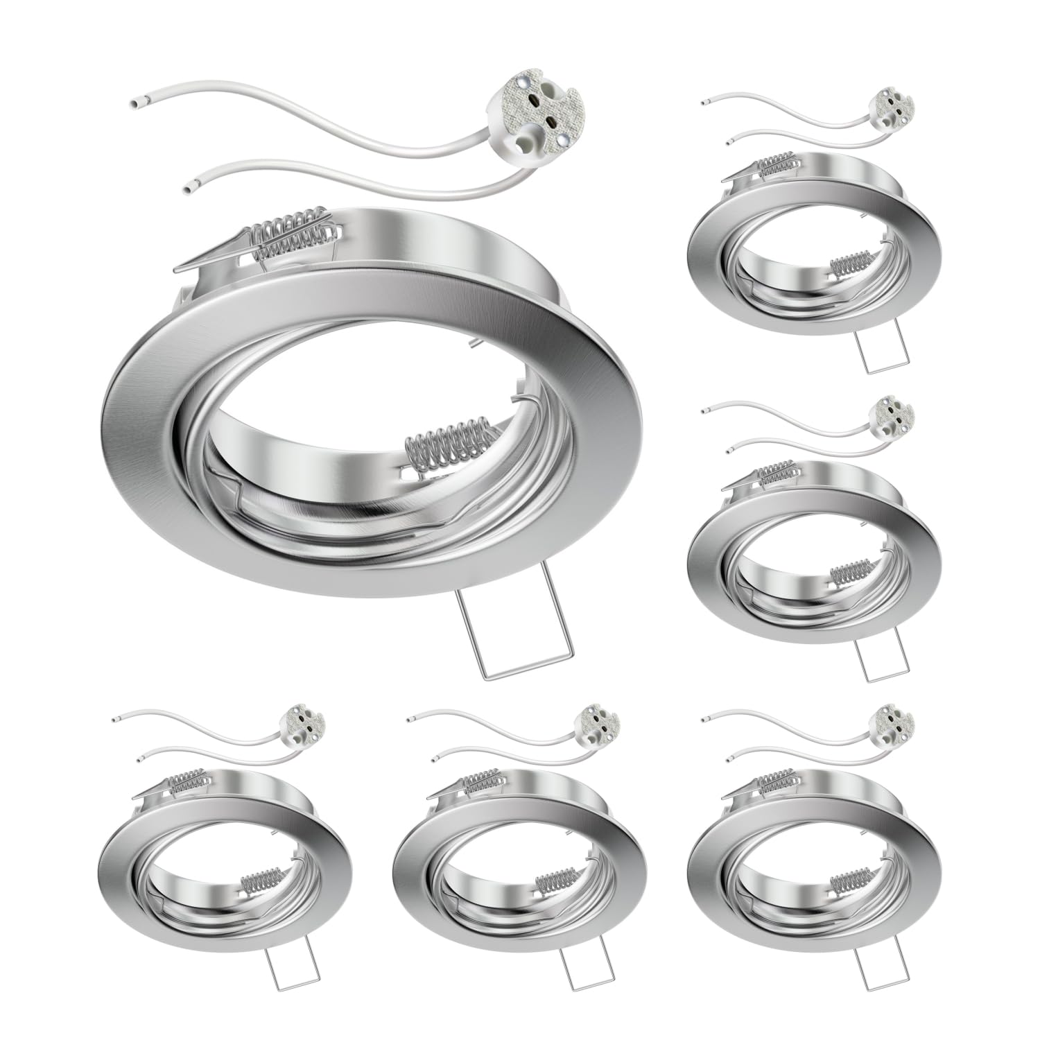ledscom.de 6 Pieces Ceiling recessed Frame Fere recessed Frame Chrome matt swivelling (LED/Halogen/MR16/50mm) incl. GU5.3 Socket — image 1