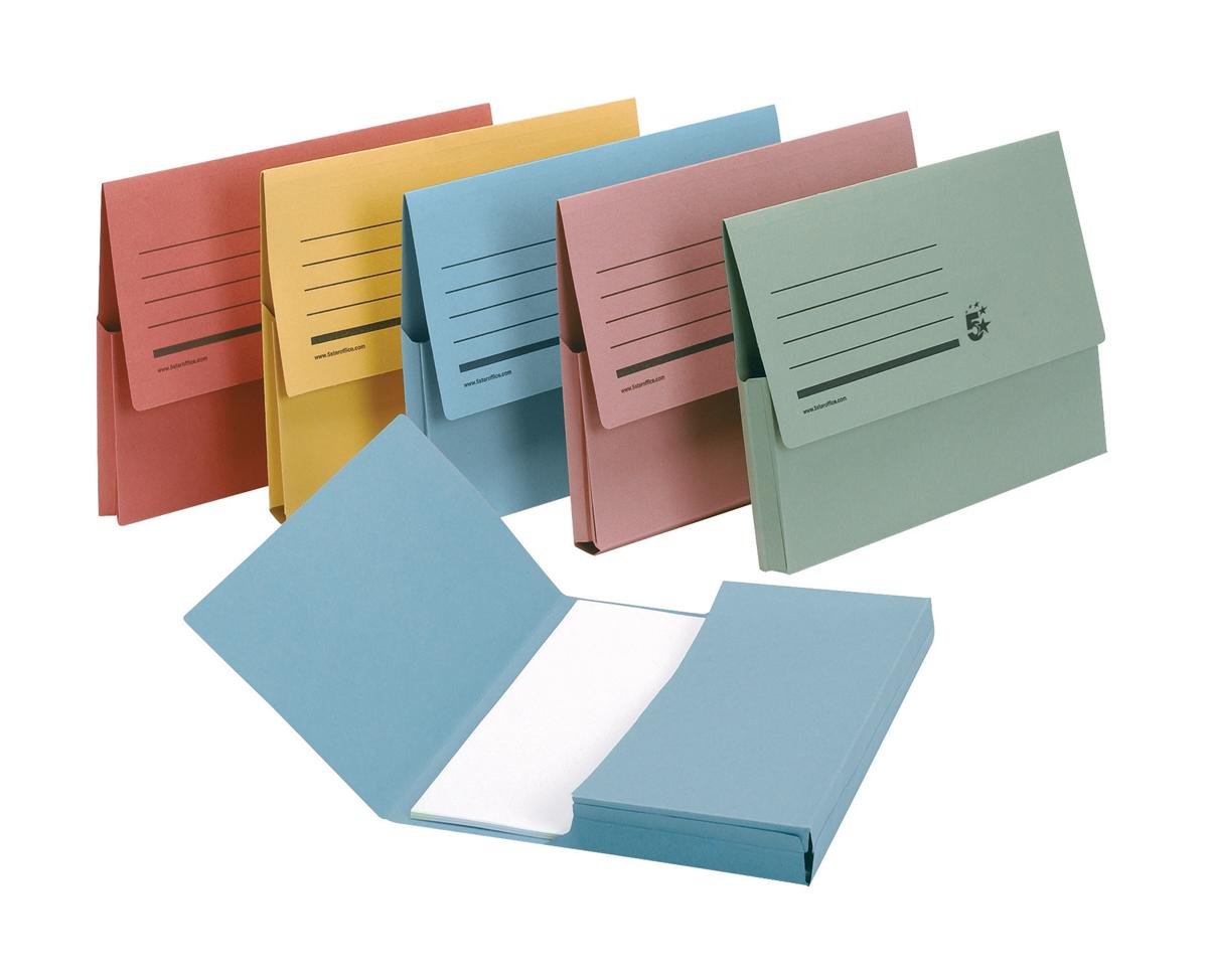 5 Star Document Wallet Half Flap 285gsm Capacity 32mm Foolscap Assorted [Pack of 50]