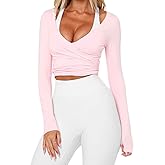 Women Pilates Wrap Top Workout Ballet Self Tie Shirt Long Sleeve Cross Sexy Deep V Neck Yoga Blouse