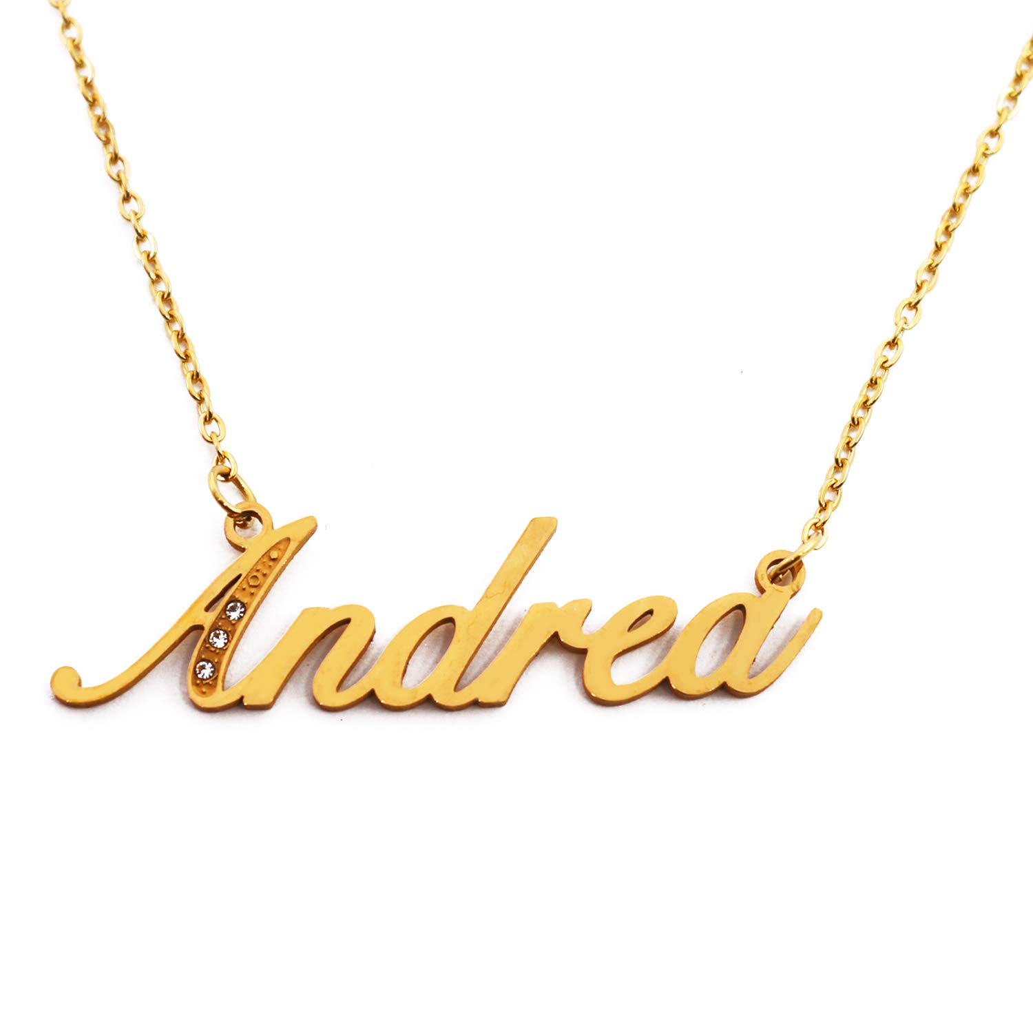 Andrea Italic Personalised Name Necklace With Cubic Zirconia Gold Plated, Custom Dainty Name Pendants, Jewellery for Ladies, Girlfriend, Mother, Sister, Friends