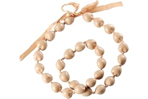 BNQL Chunky Hawaiian Kukui Nut Lei Necklace with Ribbon Bow Closure Graduation Gift
