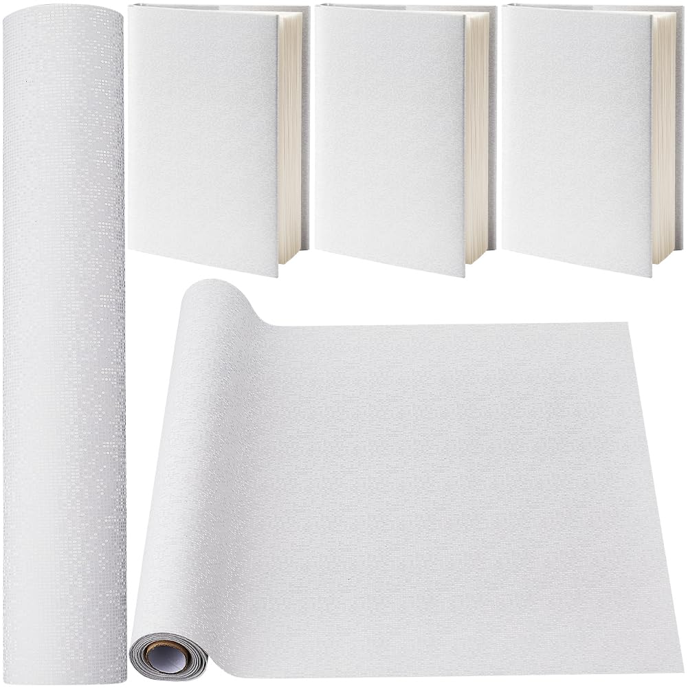 CRASPIRE 51 x 11.8in Book Cloth for Books Binding White PU Leather Fabric Laser Pattern Surface Non-Woven Base Covering Protector A4-A8 Bookcover Album Scrapbooking DIY Bookcloth Bookbinding Supplies